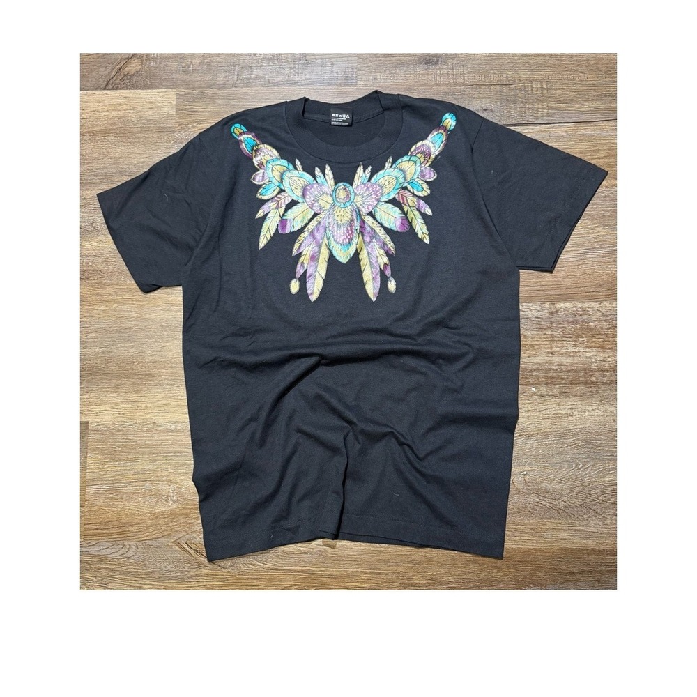 Vintage 90s Native American Butterfly Feather Graphic T-Shirt single stitch